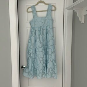 Amanda Uprichard think strap light blue sundress with floral overlay